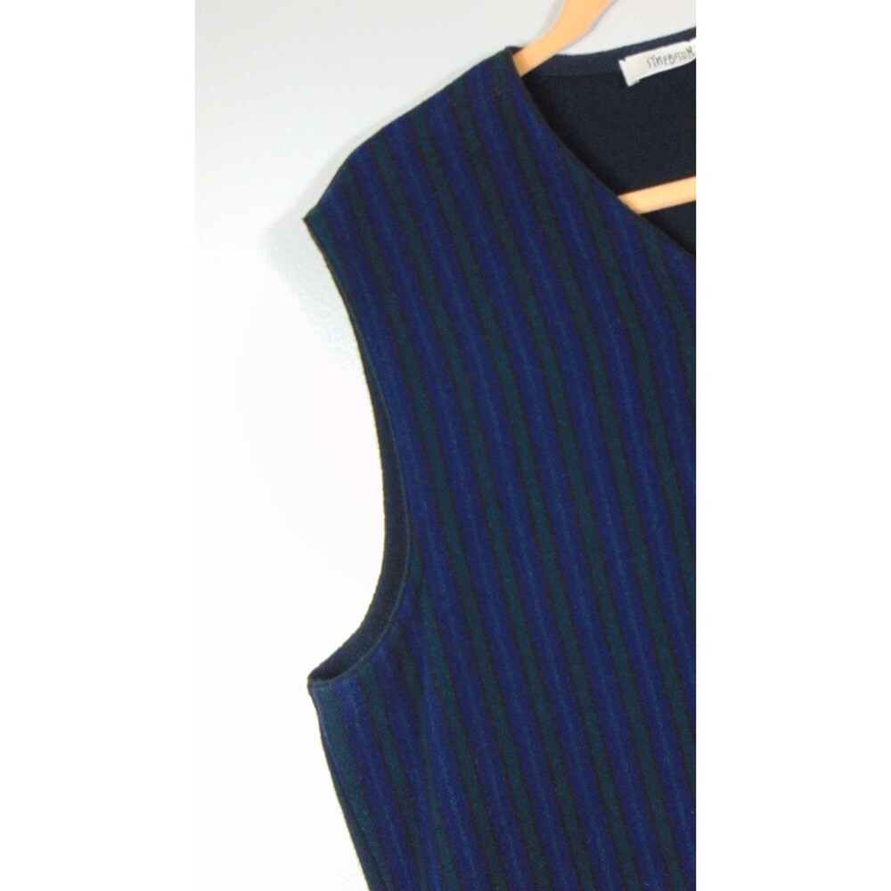 VTG Symposium Sweater Vest Mens XL Wool Blend Cardigan Knit Grandpa Blue Black - Picture 3 of 6